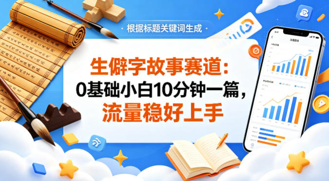 公众号流量主——生僻字故事赛道，流量稳，好上手，0基础小白也能10分钟一篇-创业网 - 最新网络创业项目与实战营销教程平台 | cye.cc