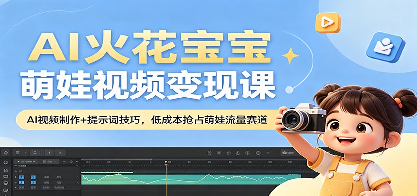 AI火花宝宝萌娃视频变现课：AI视频制作+提示词技巧，低成本抢占萌娃流量赛道-创业网 - 最新网络创业项目与实战营销教程平台 | cye.cc