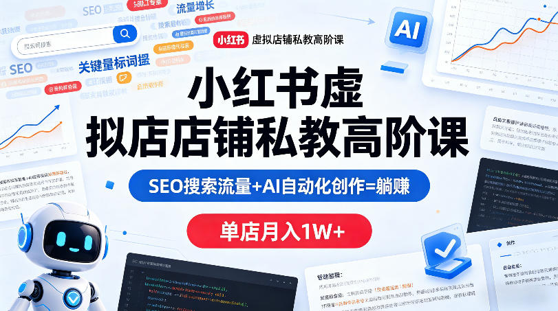 小红书虚拟店铺私教高阶课，SEO搜索流量+AI自动化创作=躺賺，单店月入1W+-创业网 - 最新网络创业项目与实战营销教程平台 | cye.cc