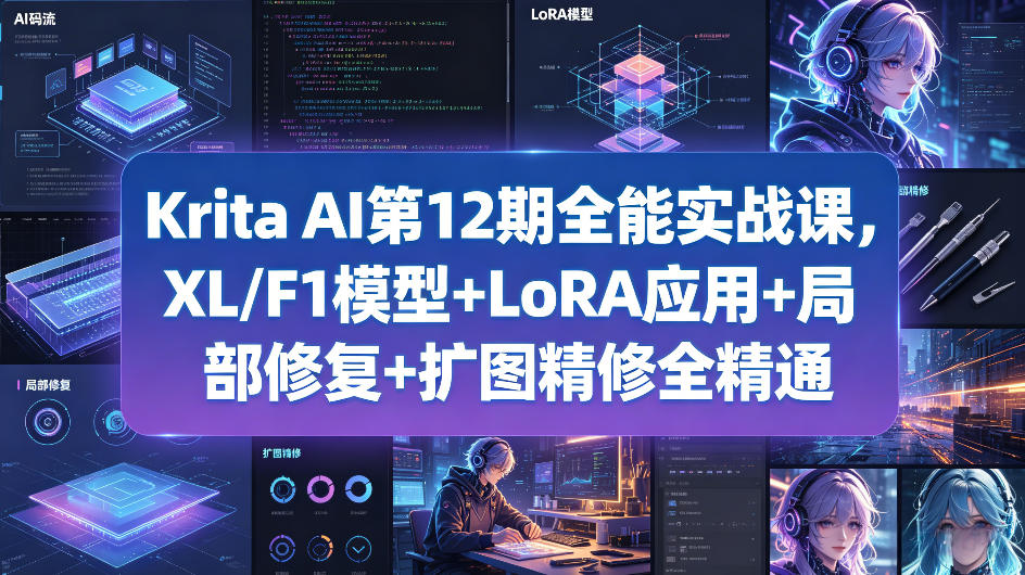 Krita AI第12期全能实战课，XL/F1模型+LoRA应用+局部修复+扩图精修全精通-创业网 - 最新网络创业项目与实战营销教程平台 | cye.cc