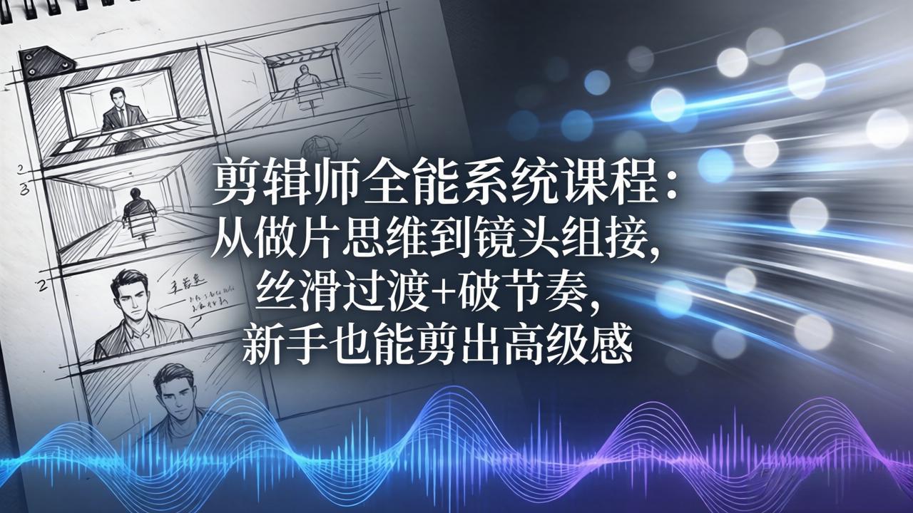 剪辑师全能系统课程：从做片思维到镜头组接，丝滑过渡+破节奏，新手也能剪出高级感-创业网 - 最新网络创业项目与实战营销教程平台 | cye.cc