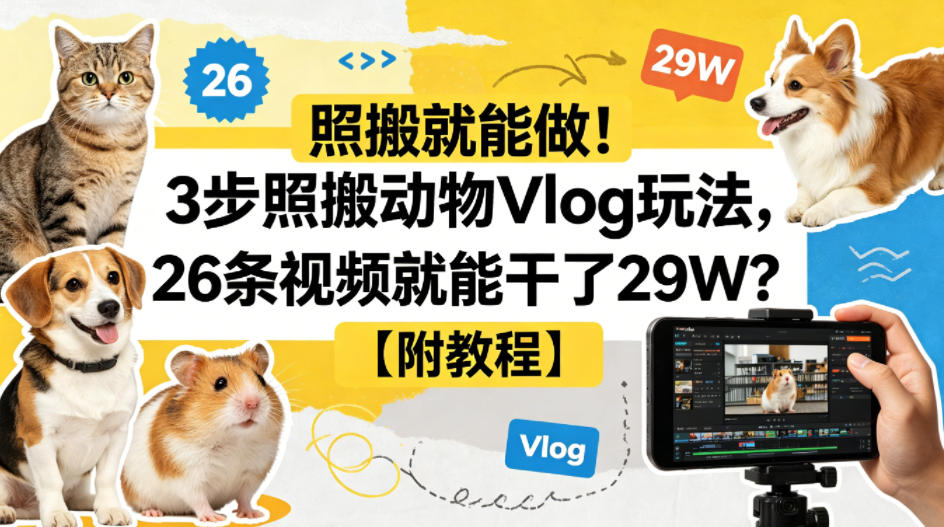 照搬就能做！3步照搬动物Vlog玩法，26条视频就能干了29W？【附教程】【赠coze一键生成工作流】-创业网 - 最新网络创业项目与实战营销教程平台 | cye.cc