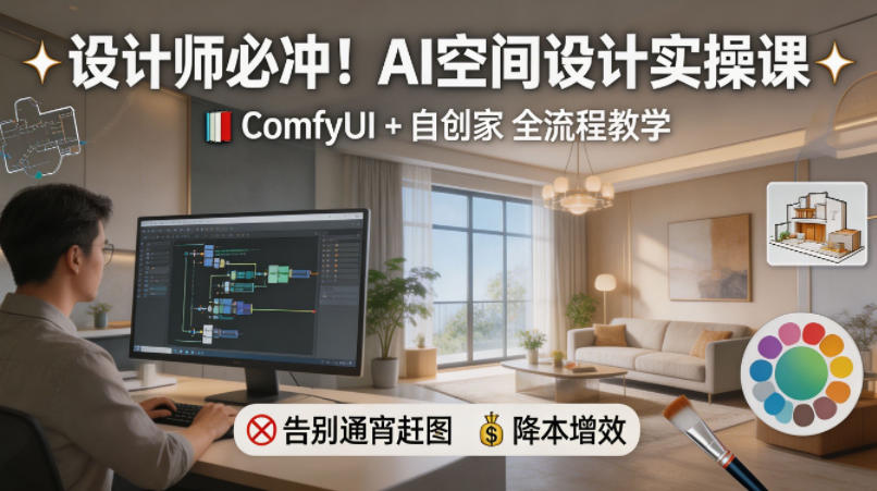 设计师必冲！AI空间设计实操课，ComfyUI+自创家全教学，告别通宵赶图，降本增效-创业网 - 最新网络创业项目与实战营销教程平台 | cye.cc