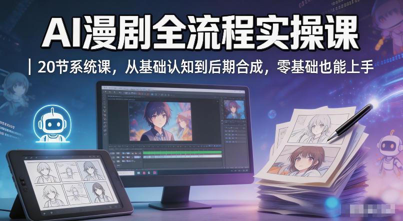 AI漫剧全流程实操课｜20节系统课，从基础认知到后期合成，零基础也能上手-创业网 - 最新网络创业项目与实战营销教程平台 | cye.cc