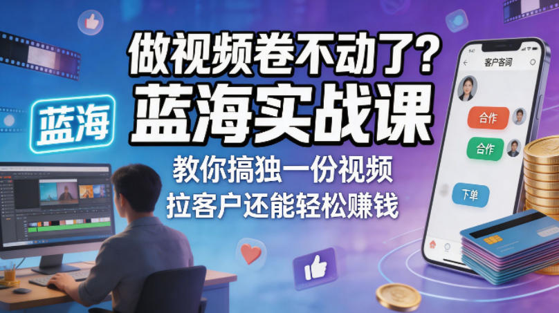 做视频卷不动了？蓝海实战课教你搞独一份视频，拉客户还能轻松賺钱！【原创双语字幕】-创业网 - 最新网络创业项目与实战营销教程平台 | cye.cc