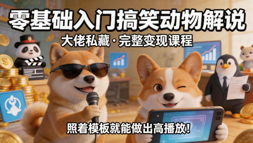 零基础入门搞笑动物解说，大佬私藏完整变现课程，照着模板就能做出高播放-创业网 - 最新网络创业项目与实战营销教程平台 | cye.cc