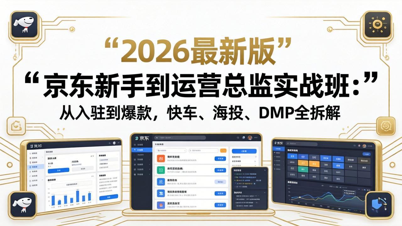 京东新手到运营总监实战班：从入驻到爆款，快车、海投、DMP全拆解，2026最新版-创业网 - 最新网络创业项目与实战营销教程平台 | cye.cc