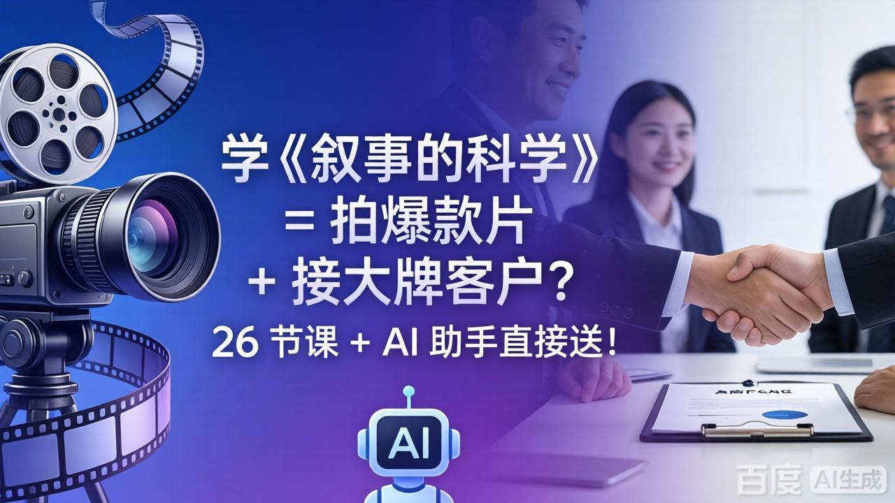 学《叙事的科学》= 拍爆款片 + 接大牌客户？26 节课 + AI 助手直接送！-创业网 - 最新网络创业项目与实战营销教程平台 | cye.cc