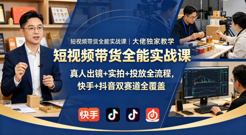 短视频带货全能实战课｜大佬独家教学，真人出镜+实拍+投放全流程，快手+抖音双赛道全覆盖-创业网 - 最新网络创业项目与实战营销教程平台 | cye.cc