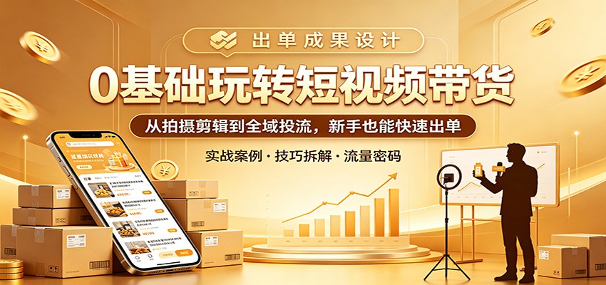 0基础玩转短视频带货：从拍摄剪辑到全域投流，新手也能快速出单-创业网 - 最新网络创业项目与实战营销教程平台 | cye.cc