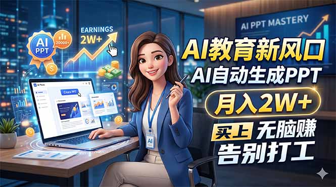 AI教育新风口，AI自动生成PPT，月入2W+，无脑赚，告别打工-创业网 - 最新网络创业项目与实战营销教程平台 | cye.cc