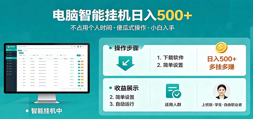 全自动电脑挂机，支持多挂多赚，上班族学生党都能做，小白也能日入500+副业-创业网 - 最新网络创业项目与实战营销教程平台 | cye.cc