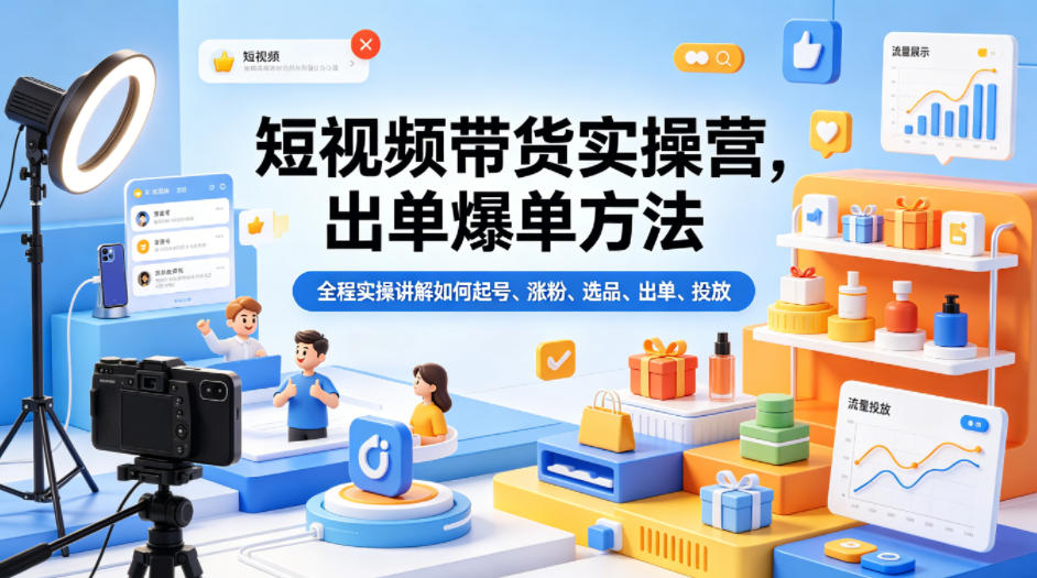 短视频带货实操营，出单爆单方法，全程实操讲解如何起号、涨粉、选品、出单、投放-创业网 - 最新网络创业项目与实战营销教程平台 | cye.cc