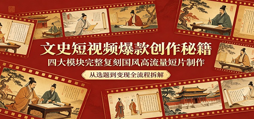 文史短视频爆款创作秘籍：四大模块完整复刻国风高流量短片制作-创业网 - 最新网络创业项目与实战营销教程平台 | cye.cc