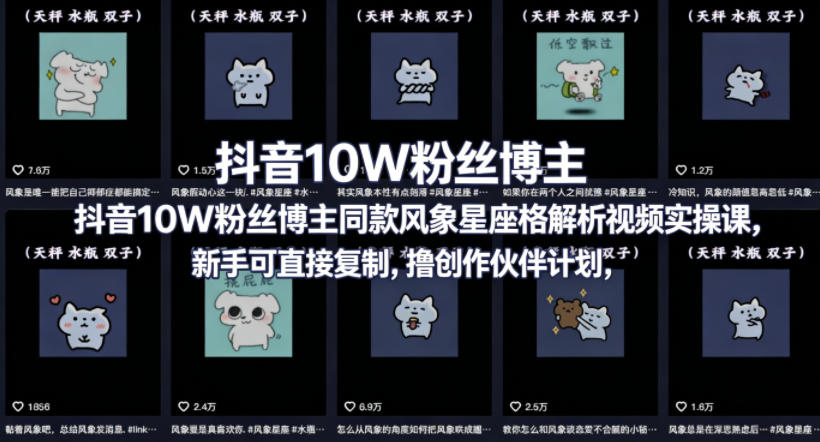 抖音10W粉丝博主同款星座性格解析视频实操课，新手可直接复制，撸创作伙伴计划，分成计划等-创业网 - 最新网络创业项目与实战营销教程平台 | cye.cc