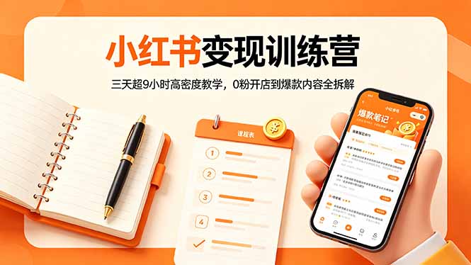 小红书变现训练营：三天超9小时高密度教学，0粉开店到爆款内容全拆解-创业网 - 最新网络创业项目与实战营销教程平台 | cye.cc
