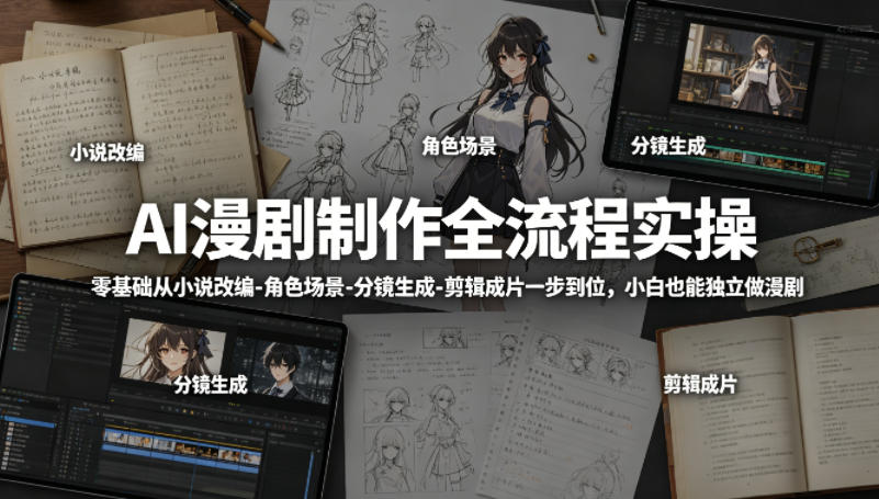 AI漫剧制作全流程实操，零基础从小说改编-角色场景-分镜生成-剪辑成片一步到位，小白也能独立做漫剧-创业网 - 最新网络创业项目与实战营销教程平台 | cye.cc