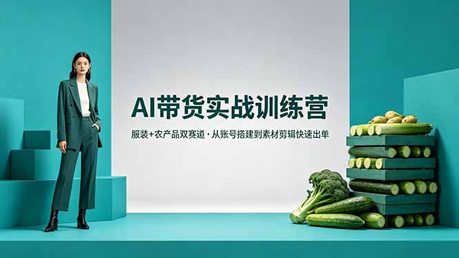 AI带货实战训练营，服装+农产品双赛道，从账号搭建到素材剪辑快速出单-创业网 - 最新网络创业项目与实战营销教程平台 | cye.cc