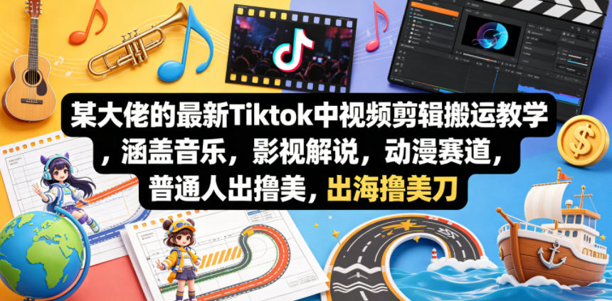 某大佬的最新Tiktok中视频剪辑搬运教学，涵盖音乐，影视解说，动漫赛道，普通人出海撸美刀-创业网 - 最新网络创业项目与实战营销教程平台 | cye.cc