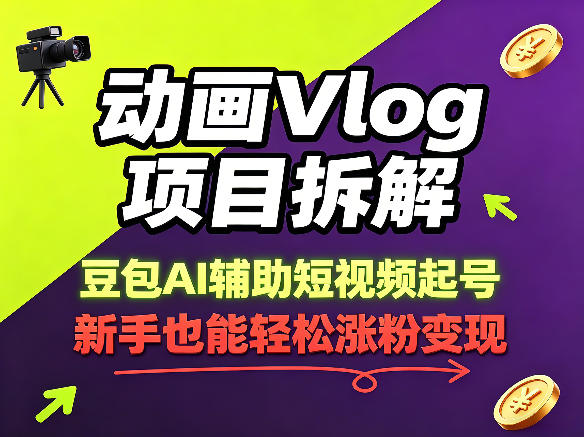 动画Vlog项目拆解，豆包AI辅助短视频起号，新手也能轻松涨粉，43条作品涨粉8.3W-创业网 - 最新网络创业项目与实战营销教程平台 | cye.cc