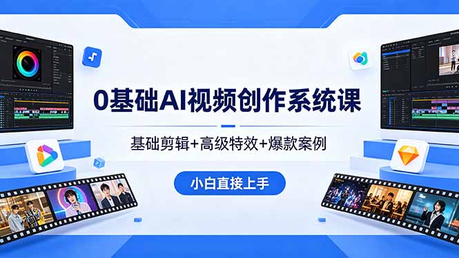 0基础AI视频创作系统课，基础剪辑+高级特效+爆款案例，小白直接上手-创业网 - 最新网络创业项目与实战营销教程平台 | cye.cc