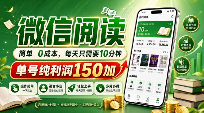 最新微信阅读，每日10分钟，单号利润150+，可批量放大操作，简单0成本-创业网 - 最新网络创业项目与实战营销教程平台 | cye.cc