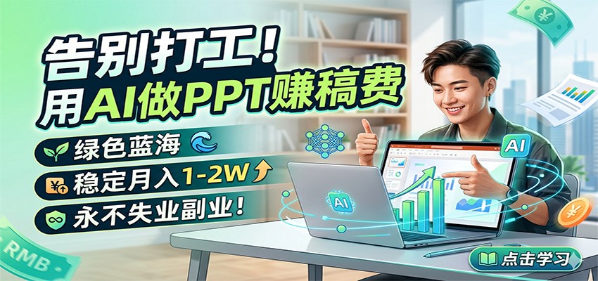 告别打工！用AI做PPT赚稿费，绿色蓝海，稳定月入1-2W，永不失业副业！-创业网 - 最新网络创业项目与实战营销教程平台 | cye.cc
