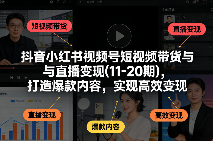 抖音小红书视频号短视频带货与直播变现(10-21期)，打造爆款内容，实现高效变现(更新05月08日)-创业网 - 最新网络创业项目与实战营销教程平台 | cye.cc