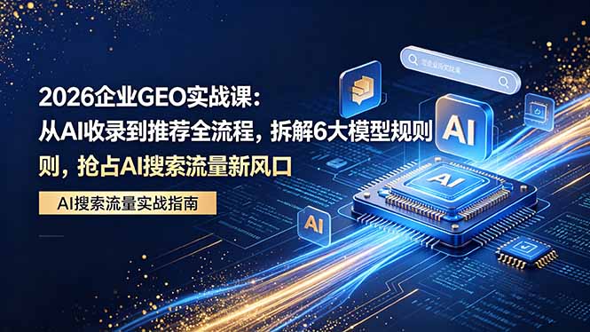 2026 企业GEO实战课：从AI收录到推荐全流程，拆解6大模型规则，抢占 AI 搜索流量新风口-创业网 - 最新网络创业项目与实战营销教程平台 | cye.cc