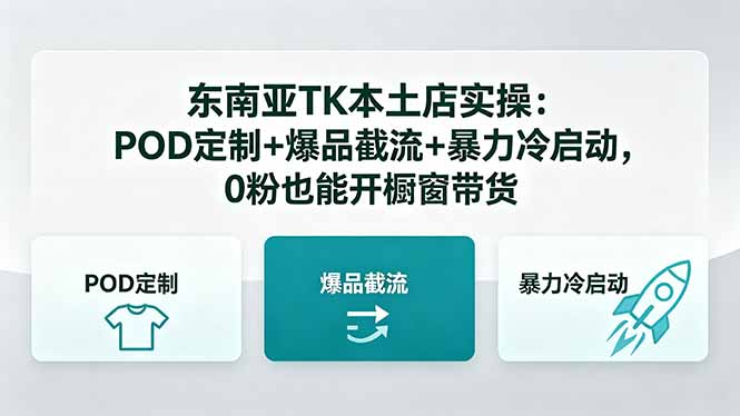 东南亚TK本土店实操：POD定制+爆品截流+暴力冷启动，0粉也能开橱窗带货-创业网 - 最新网络创业项目与实战营销教程平台 | cye.cc