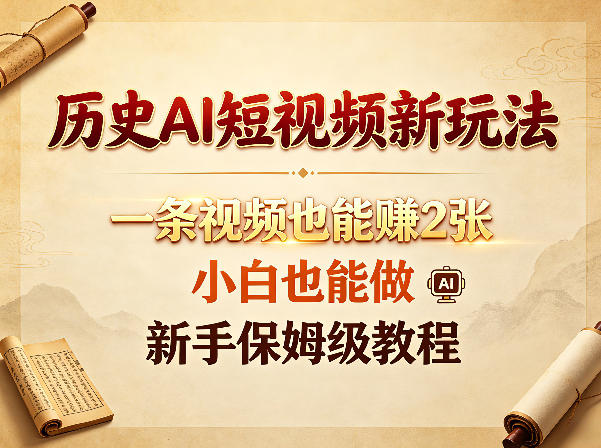 历史AI短视频新玩法，一条视频也能賺2张，小白也能做，新手保姆级教程-创业网 - 最新网络创业项目与实战营销教程平台 | cye.cc
