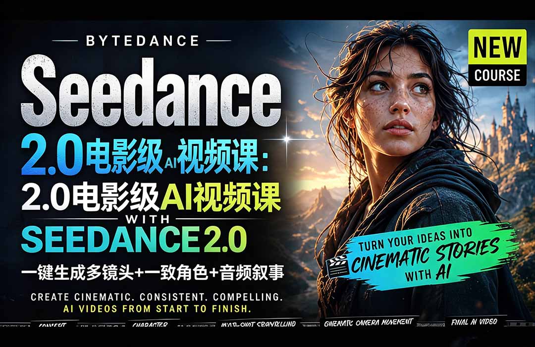 Seedance 2.0电影级AI视频课：一键生成多镜头+一致角色+音频叙事-创业网 - 最新网络创业项目与实战营销教程平台 | cye.cc