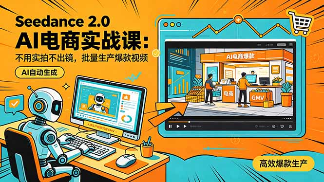 Seedance 2.0 AI电商实战课：不用实拍不出镜，批量生产爆款视频打爆GMV-创业网 - 最新网络创业项目与实战营销教程平台 | cye.cc