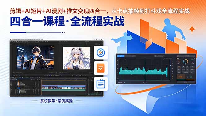 剪辑+AI短片+AI漫剧+推文变现四合一，从卡点抽帧到打斗戏全流程实战-创业网 - 最新网络创业项目与实战营销教程平台 | cye.cc