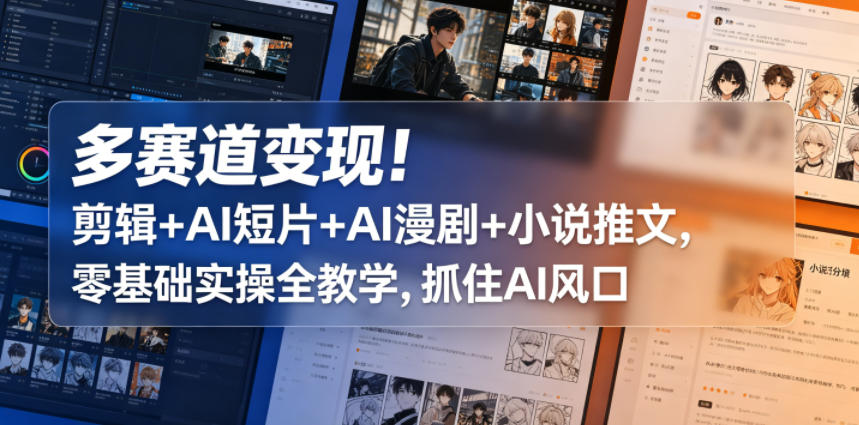 多赛道变现！剪辑+AI短片+AI漫剧+小说推文，零基础实操全教学，抓住AI风口-创业网 - 最新网络创业项目与实战营销教程平台 | cye.cc