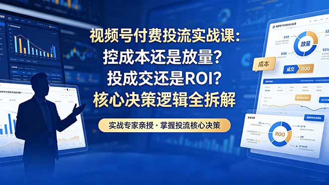 视频号付费投流实战课-5月：控成本还是放量？投成交还是ROI？核心决策逻辑全拆解-创业网 - 最新网络创业项目与实战营销教程平台 | cye.cc