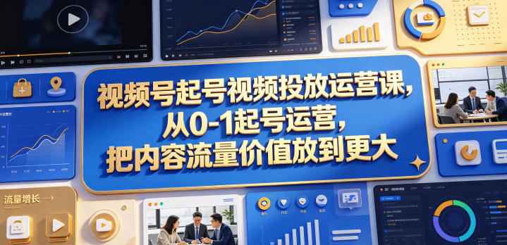 视频号起号视频投放运营课，从0-1起号运营，把内容流量价值放到更大-创业网 - 最新网络创业项目与实战营销教程平台 | cye.cc