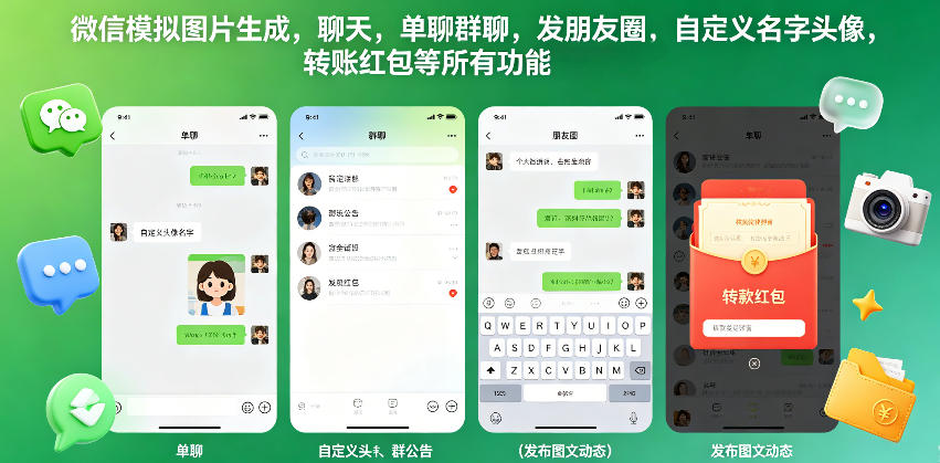 微信模拟图片生成，聊天，单聊群聊，发朋友圈，自定义名字头像，转账红包等所有功能都可以生成-创业网 - 最新网络创业项目与实战营销教程平台 | cye.cc