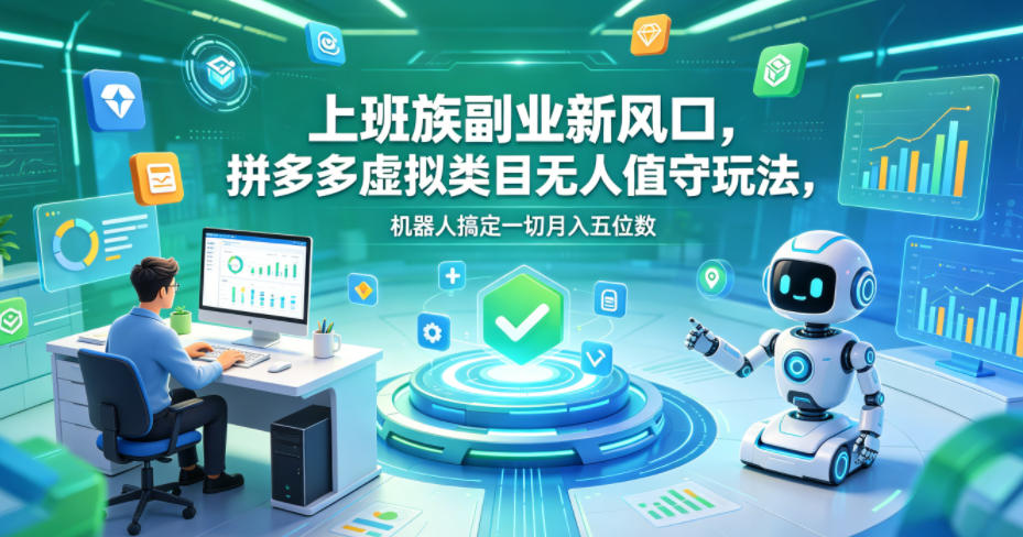 上班族副业新风口，拼多多虚拟类目无人值守玩法，机器人搞定一切月入五位数【揭秘】-创业网 - 最新网络创业项目与实战营销教程平台 | cye.cc