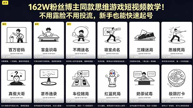 162W粉丝博主同款思维游戏短视频教学！不用露脸不用投流，新手也能快速起号-创业网 - 最新网络创业项目与实战营销教程平台 | cye.cc