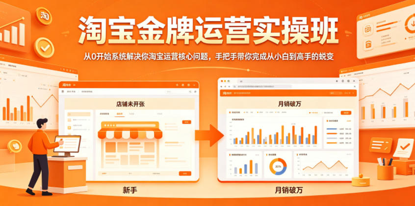 淘宝金牌运营实操班，从0开始系统解决你淘宝运营核心问题，手把手带你完成从小白到高手的蜕变-创业网 - 最新网络创业项目与实战营销教程平台 | cye.cc