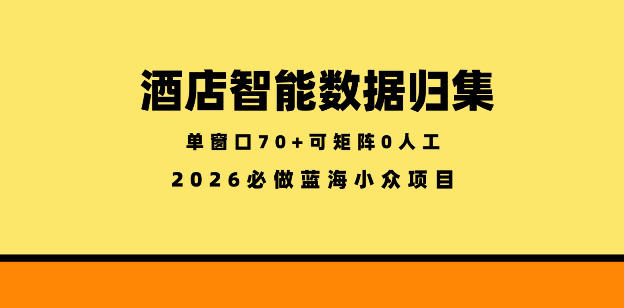 酒店智能数据归集，小众蓝海已经稳定半年之久，单窗口70+零成本矩阵开干【揭秘】-创业网 - 最新网络创业项目与实战营销教程平台 | cye.cc