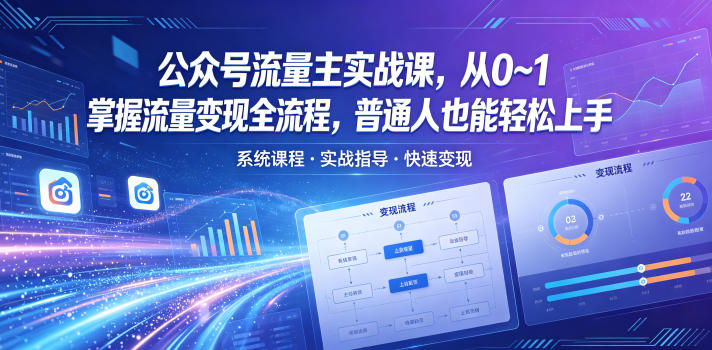 公众号流量主实战课，从0~1掌握流量变现全流程，普通人也能轻松上手-创业网 - 最新网络创业项目与实战营销教程平台 | cye.cc