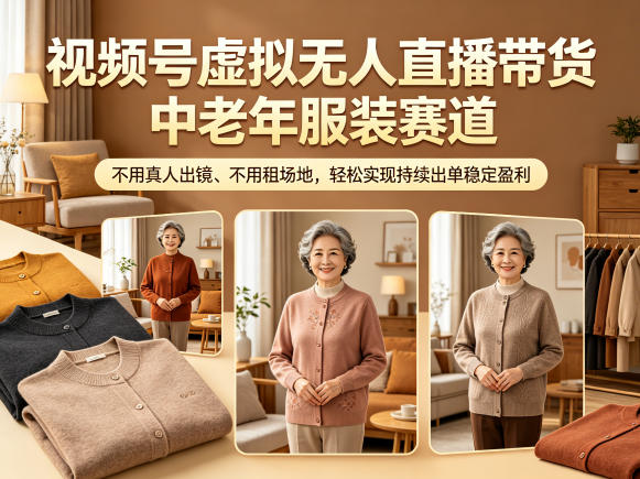 视频号虚拟无人直播带货中老年服装赛道，不用真人出镜、不用租场地，轻松实现持续出单稳定盈利-创业网 - 最新网络创业项目与实战营销教程平台 | cye.cc