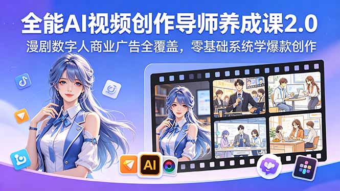 全能AI视频创作导师养成课2.0，漫剧数字人商业广告全覆盖，零基础系统学爆款创作-创业网 - 最新网络创业项目与实战营销教程平台 | cye.cc
