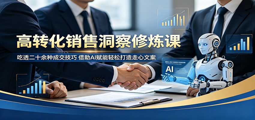 高转化销售洞察修炼课：吃透二十余种成交技巧，借助AI赋能轻松打造走心文案-创业网 - 最新网络创业项目与实战营销教程平台 | cye.cc