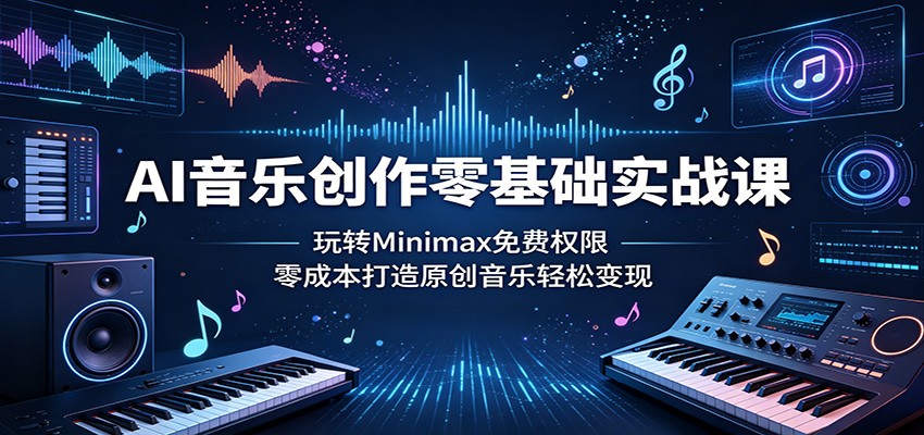 AI音乐创作零基础实战课：玩转Minimax免费权限，零成本打造原创音乐轻松变现-创业网 - 最新网络创业项目与实战营销教程平台 | cye.cc