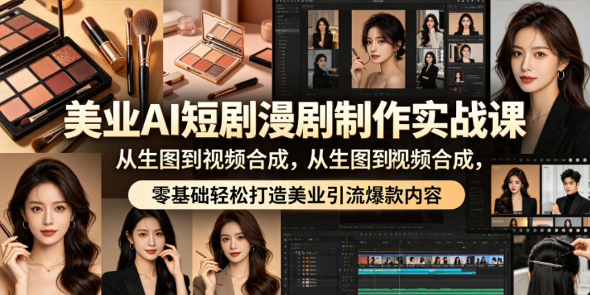 美业AI短剧漫剧制作实战课，从生图到视频合成，零基础轻松打造美业引流爆款内容-创业网 - 最新网络创业项目与实战营销教程平台 | cye.cc