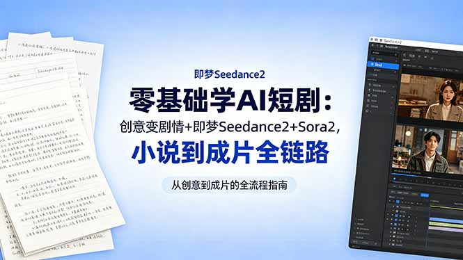 零基础学AI短剧：创意变剧情+即梦Seedance2+Sora2，小说到成片全链路-创业网 - 最新网络创业项目与实战营销教程平台 | cye.cc
