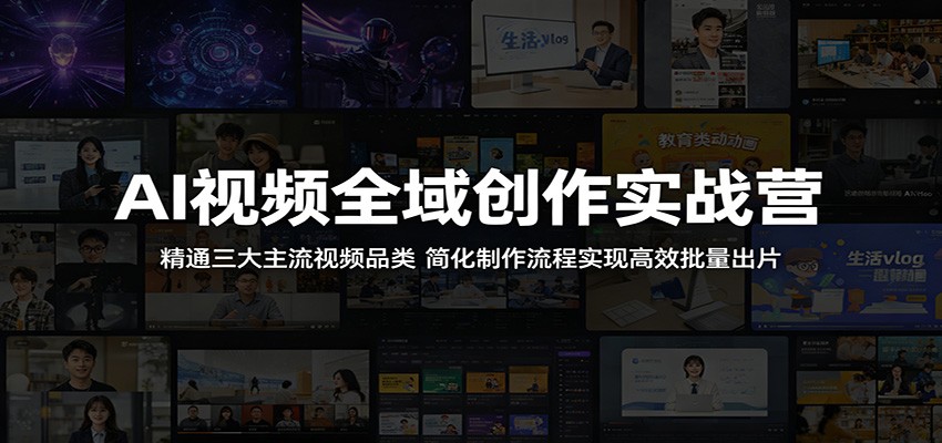 AI视频全域创作实战营：精通三大主流视频品类，简化制作流程实现高效批量出片-创业网 - 最新网络创业项目与实战营销教程平台 | cye.cc